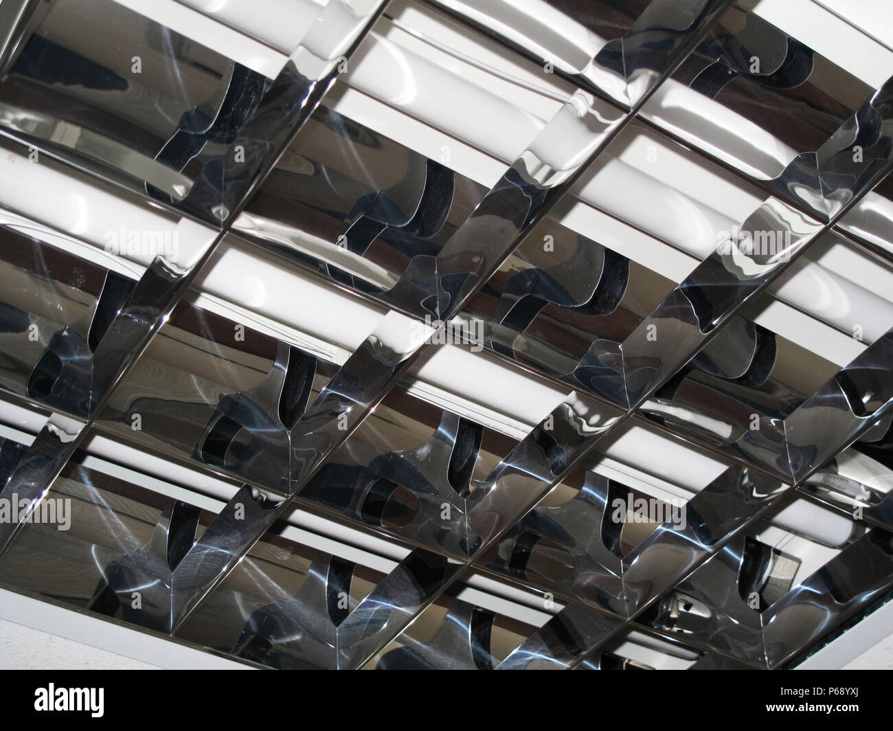Detail Of Flourescent Office Light Fitting Diffuser And Reflector