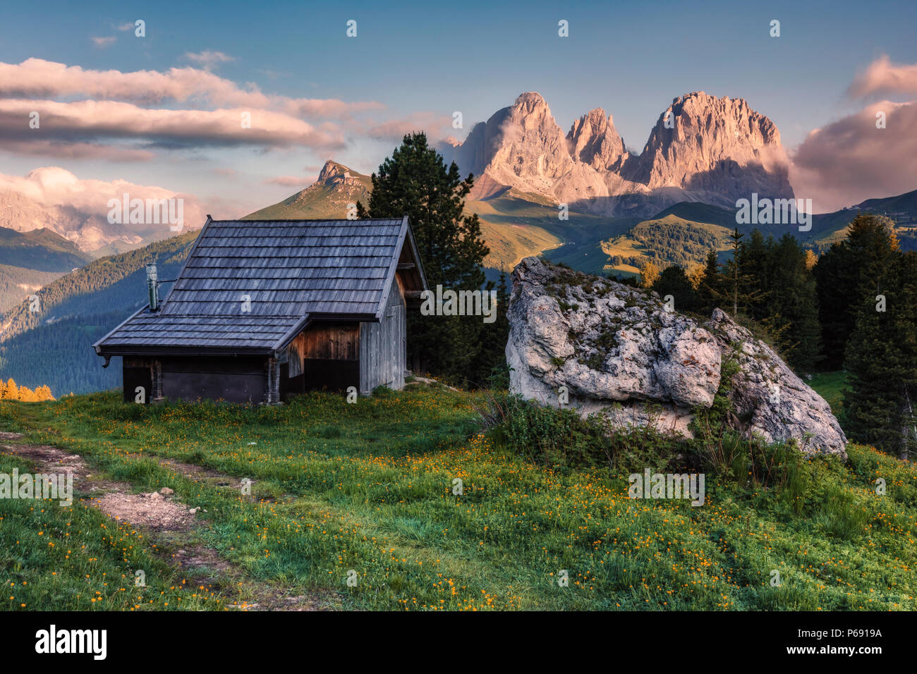 Sassolungo, Passo di Sella, Dolomites, Trentino, Alto Adige, Italy, Europe Stock Photo