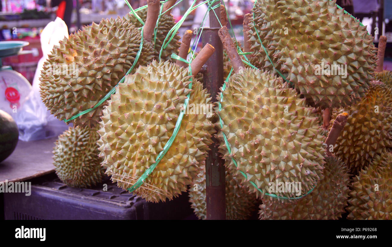 PULAU LANGKAWI, MALAYSIA - APR 4th 2015: Traditional asian fruits on the street food and night market on Langkawi island. Stock Photo