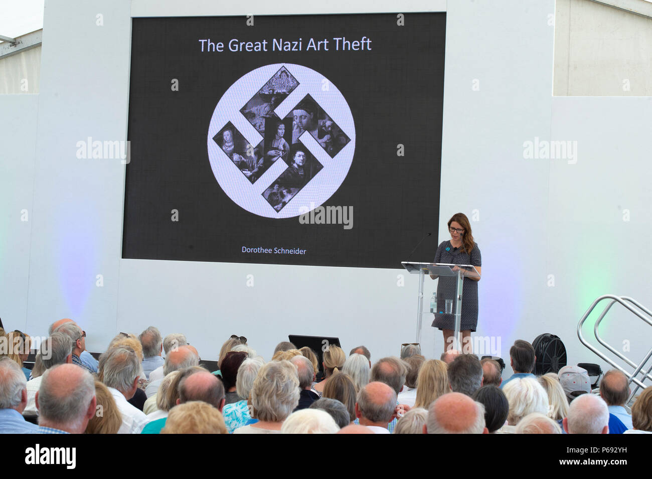 Chalke Valley History Festival, Wiltshire, UK, 28th June 2018, Dorothee Shnieder gives a talk on the great Nazi art theft , Guy Peterson/Alamy Live Ne Stock Photo