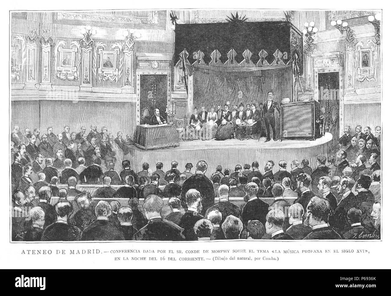1887-03-30, La Ilustración Española y Americana, Ateneo de Madrid, Conferencia dada por el conde de Morphy, Comba, Rico. Stock Photo