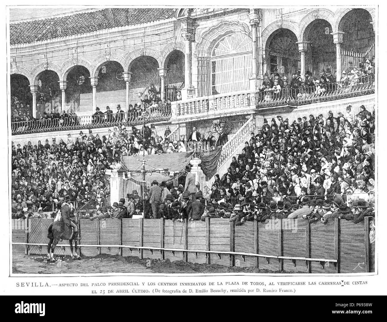 Tirage Albuminé Vintage - Beauchy, Plaza De Toros De Sevilla Vers 1880, 17x22 Cm