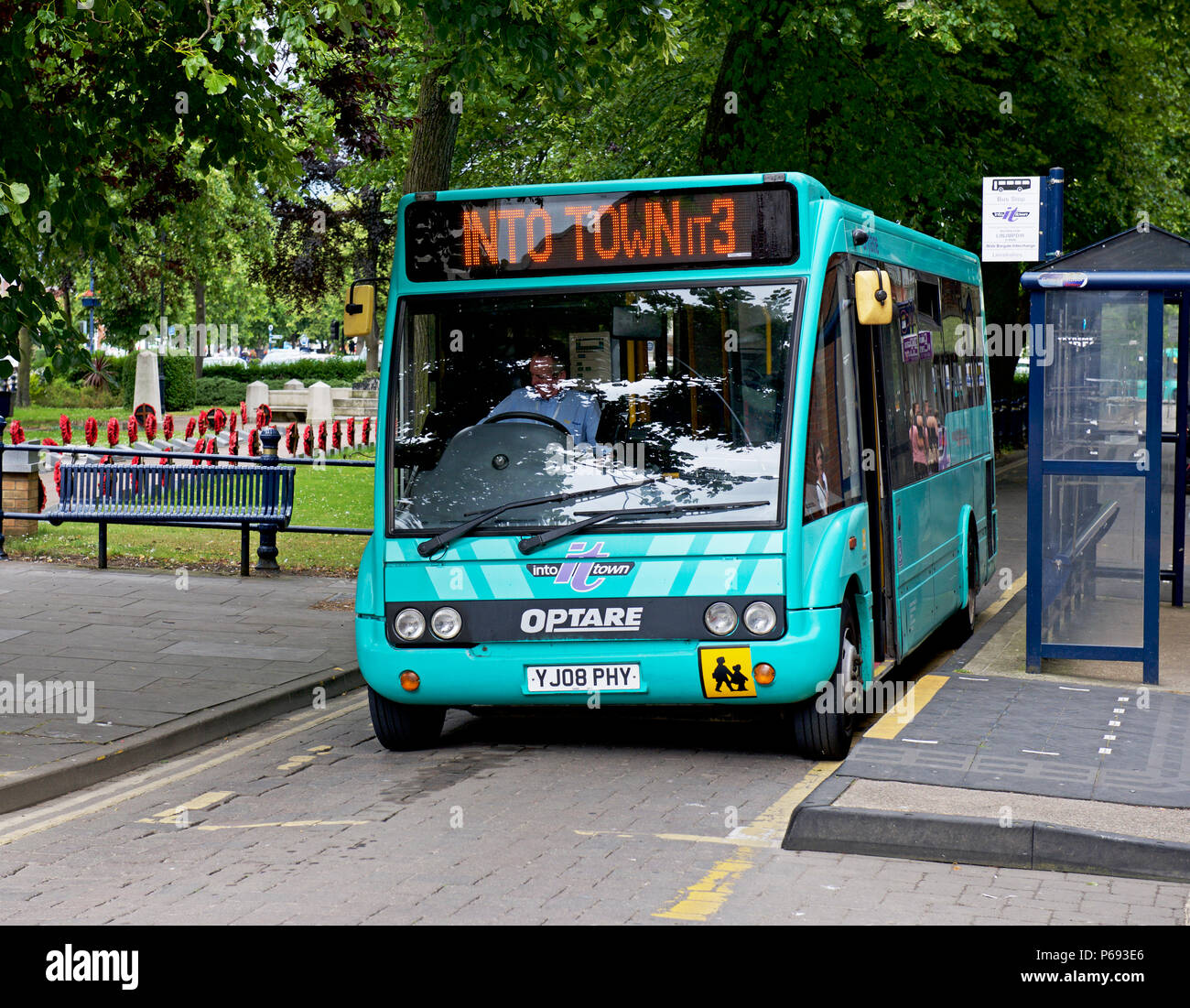 Bus going 'Into Town', Boston, Lincolnshire, England UK Stock Photo