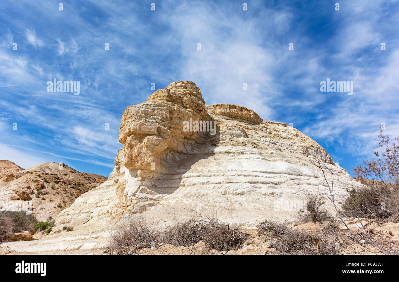 geological phenomenon showing soil layers after being revealed by erosion in the Negev Desert Stock Photo