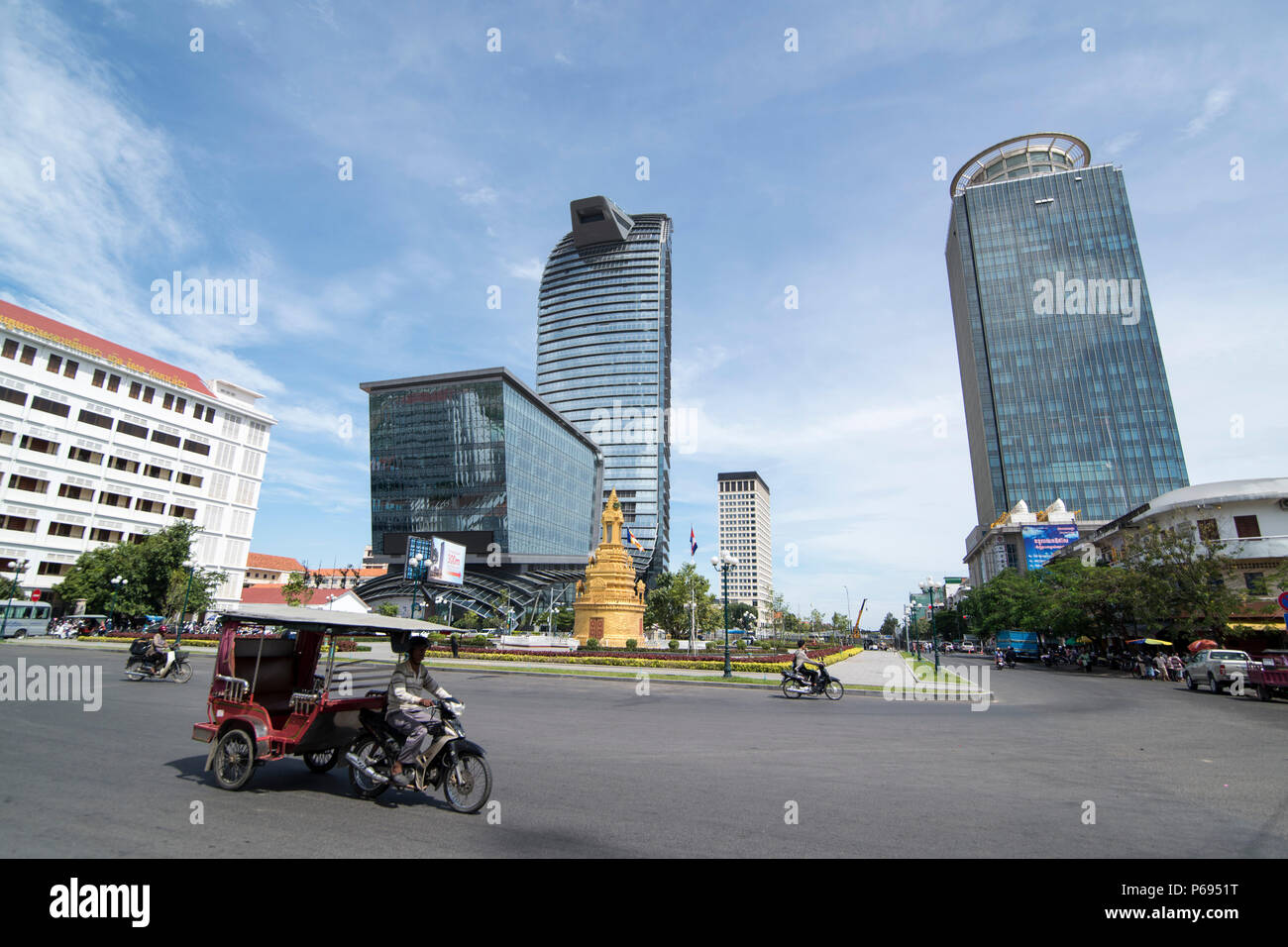 the Vattanac Capital Tower near the Phnom Penh Railway Station in the city of Phnom Penh of Cambodia.  Cambodia, Phnom Penh, November, 2017, Stock Photo