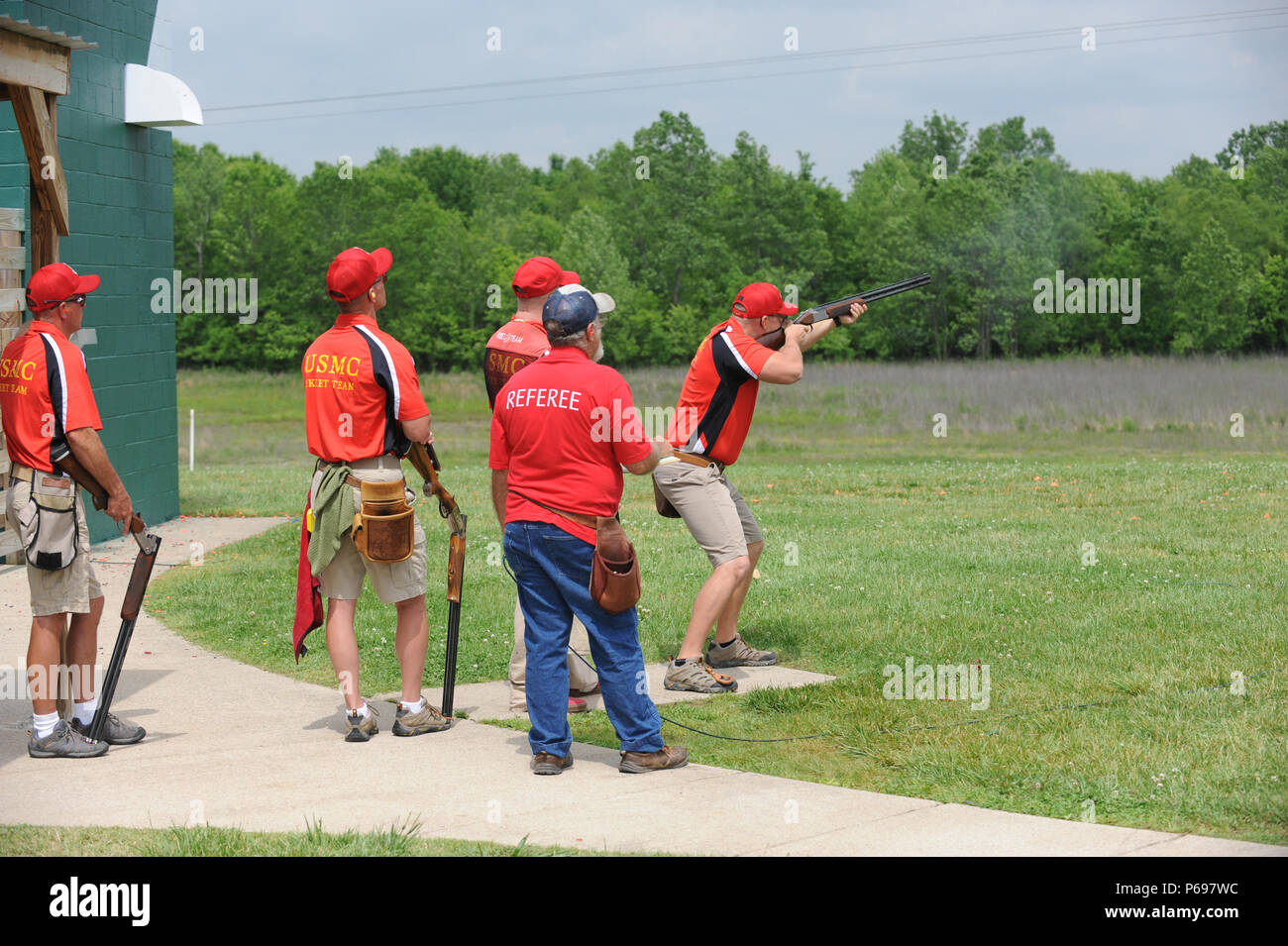 Members of the USMC Skeet shoot skeet during the 2016 Armed Services
