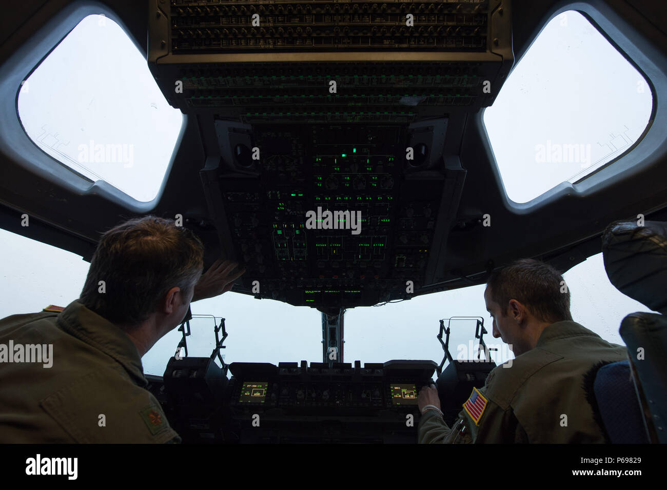 U S Pilots Assigned To The 300th Airlift Squadron Fly A C 17 Globemaster Iii In Support Of The 315th Aeromedical Evacuation Squadron During A Training Exercise Near Joint Base Charleston S C May 18