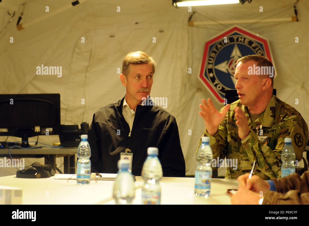 Principal Deputy Assistant Secretary of the Army (Manpower & Reserve Affairs), Mr. Karl F. Schneider visited Army Reserve Soldiers in the 364th ESC during their mission to support Anakonda 16 in Poland May 18.     During his day-long visit, Schneider met with the unit’s commanding general Brig. Gen. Gregory Mosser and had an MRE lunch with a group of Army Reserve Soldiers from the headquarters stationed near Warsaw.     The purpose of the visit was to learn first hand from Soldiers and leaders the progress and challenges the unit has during Anakonda 16.    Schneider also commended three junior Stock Photo