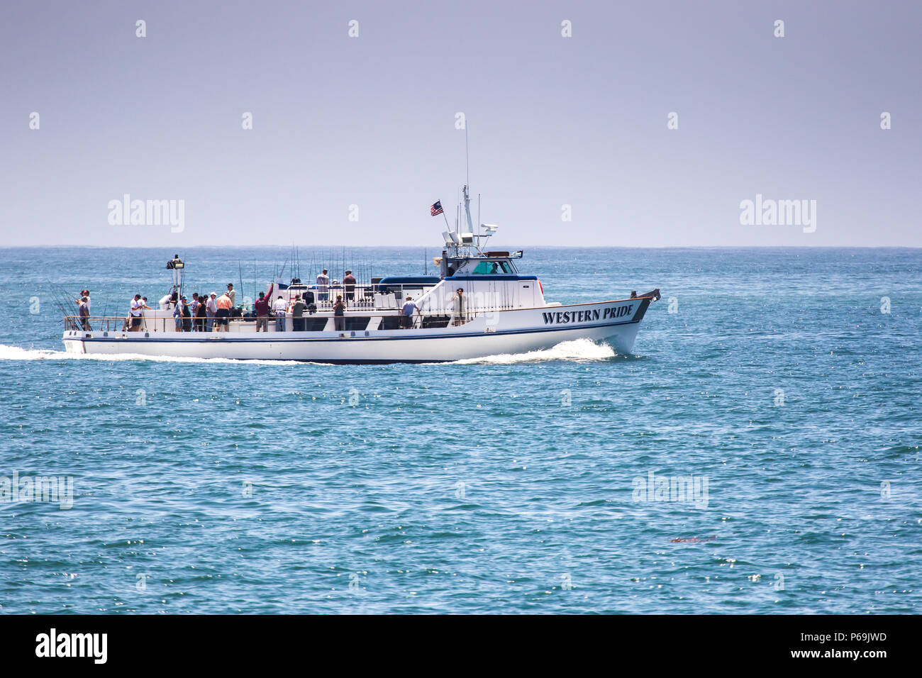 Fishermen setting up their tackle off the coast of Newport Beach