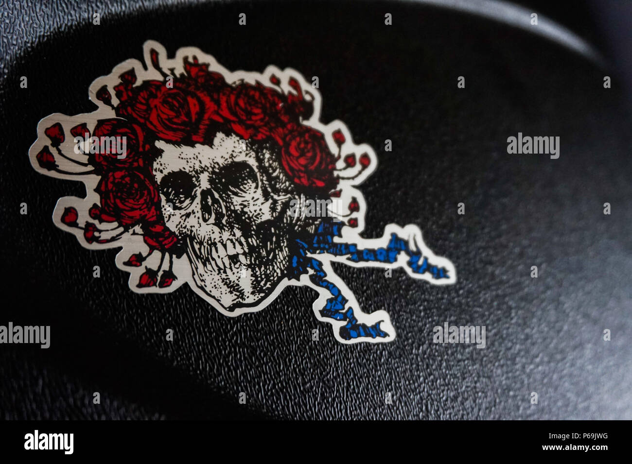 Grateful Dead Sticker on Guitar Case Close Up Stock Photo