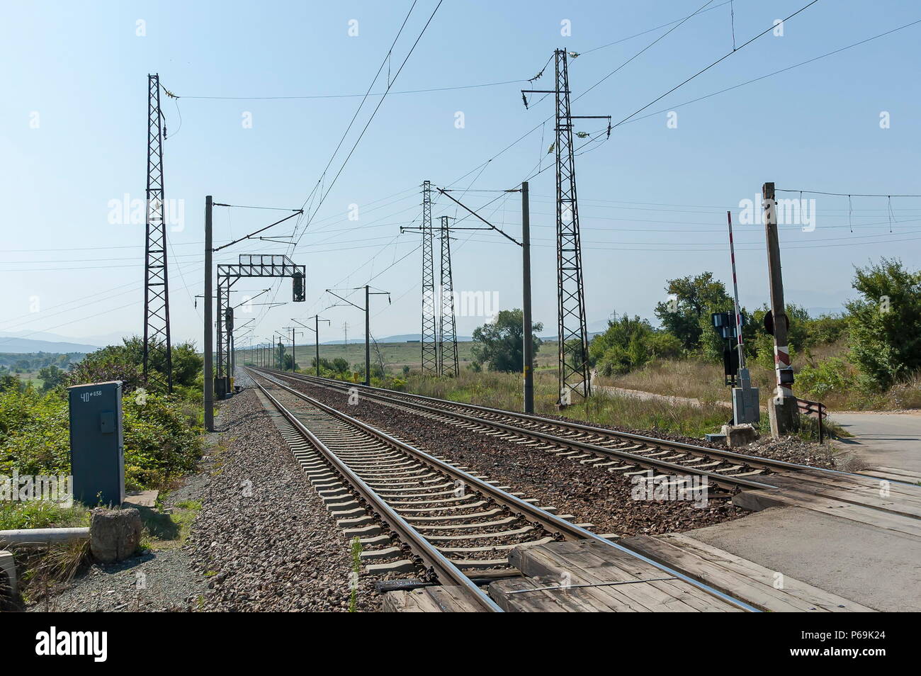 Rail-train infrastructure near village Vakarel, situated in the Sredna Gora mountain,  Ihtiman, Bulgaria Stock Photo