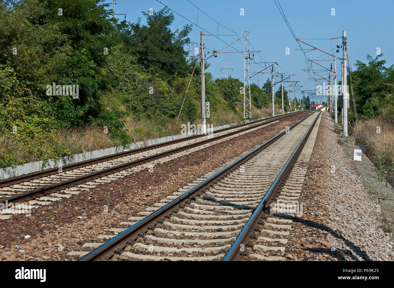 Rail-train infrastructure near village Vakarel, situated in the Sredna Gora mountain,  Ihtiman, Bulgaria Stock Photo