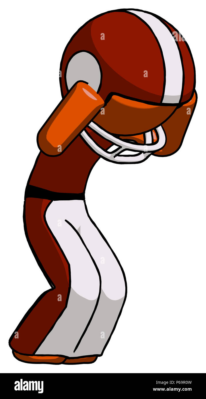 Orange football player man with a headache or covering his ears bent over Stock Photo Alamy