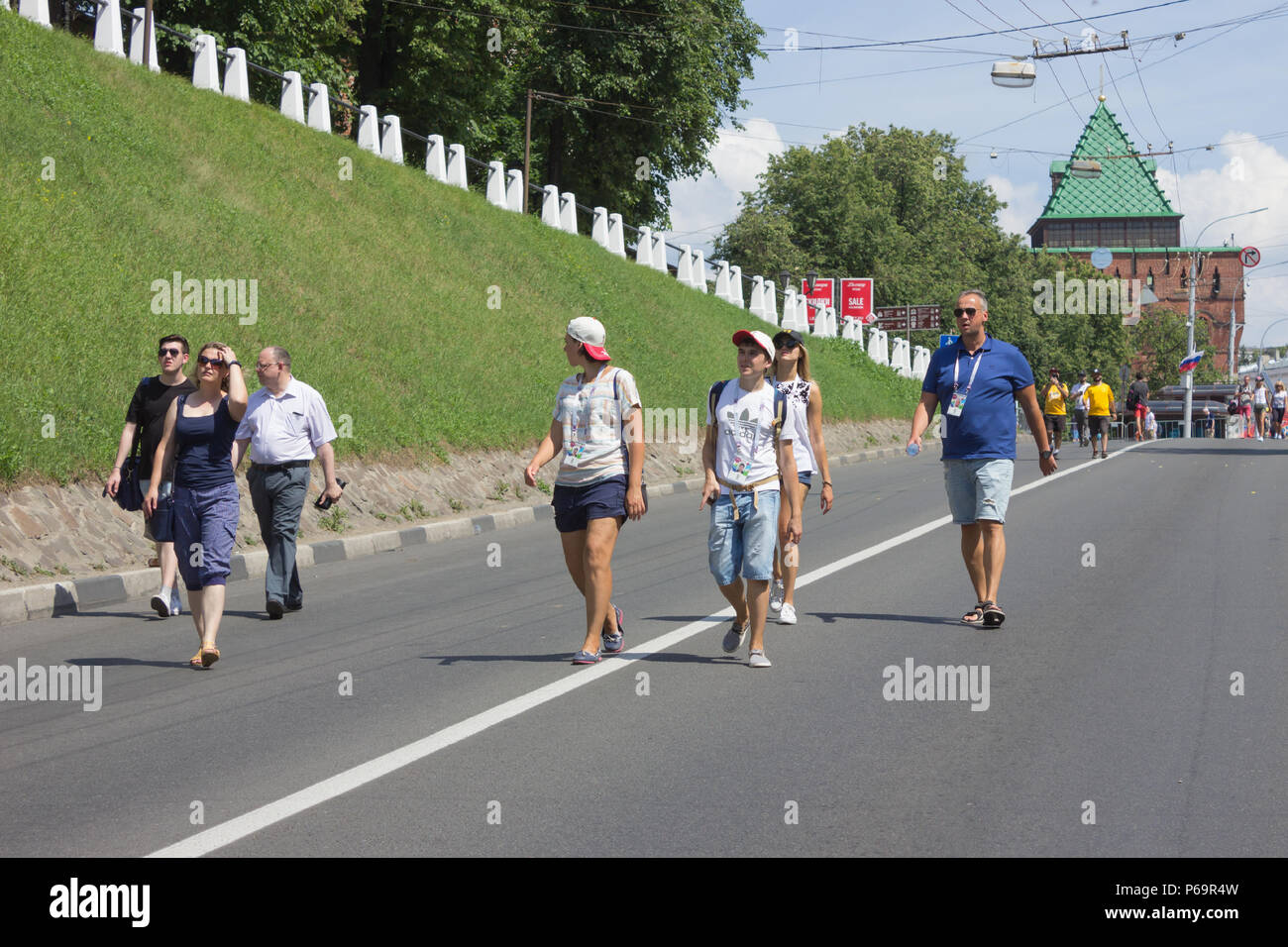 Nizhny Novgorod, Russia - June 24, 2018: It one of cities of the World Cup 2018 in Russia. Many of city's roads are open for hiking fans Stock Photo