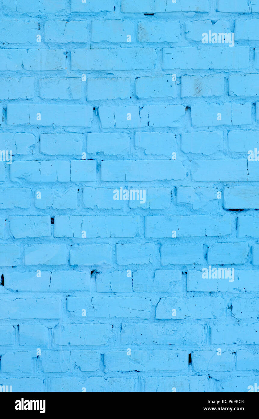 Square brick block wall background and texture. Painted in blue Stock ...