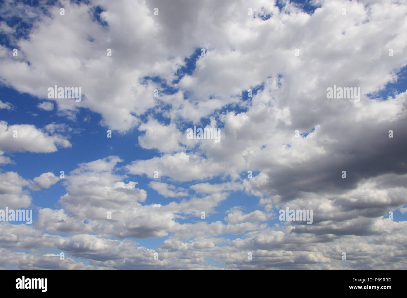 A blue sky with lots of white clouds of different sizes Stock Photo - Alamy
