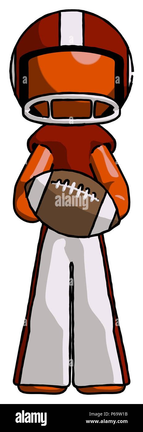 Orange football player man giving football to you Stock Photo - Alamy