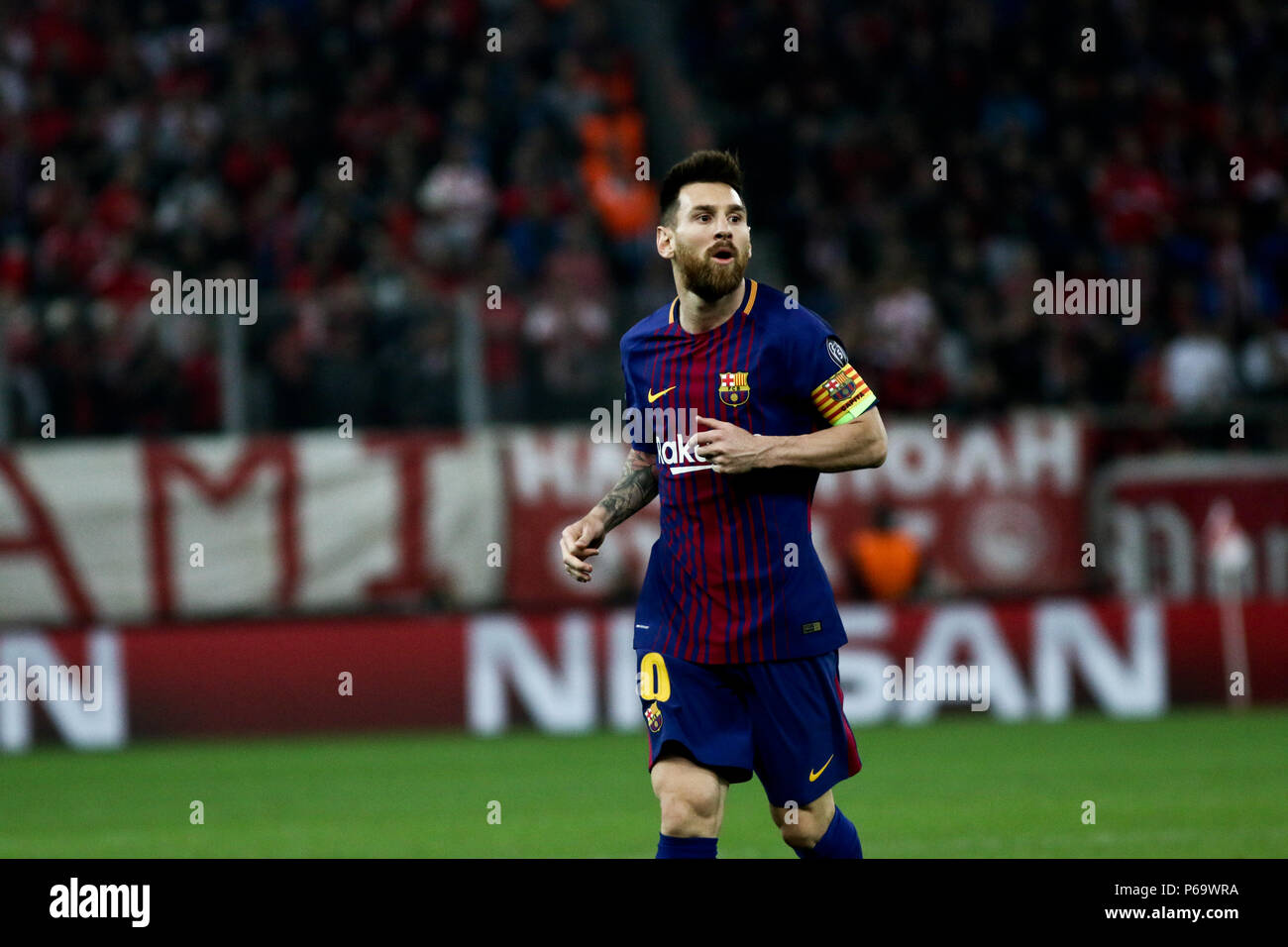 Portrait of Lionel Messi during UEFA Champions League game between  Olympiacos FC and Barcelona FC for season 2017-18 in Karaiskaki Stadium  Stock Photo - Alamy
