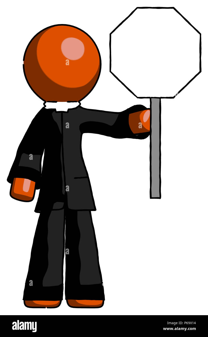 Orange clergy man holding stop sign Stock Photo - Alamy
