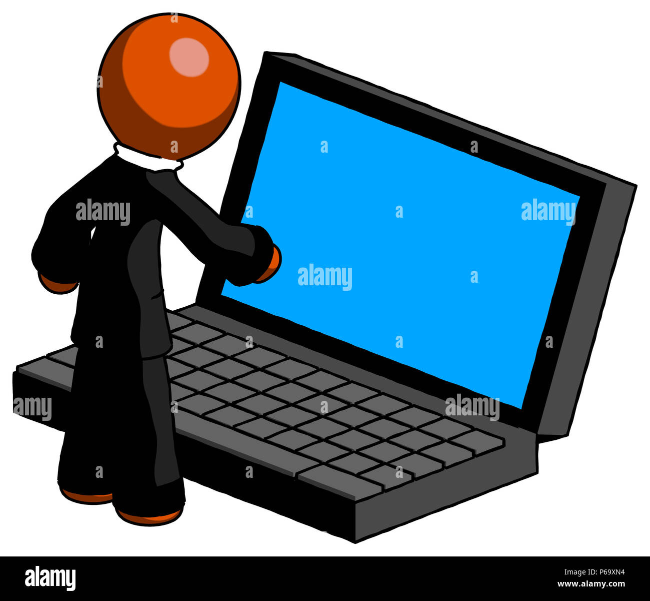 Orange clergy man using large laptop computer Stock Photo Alamy