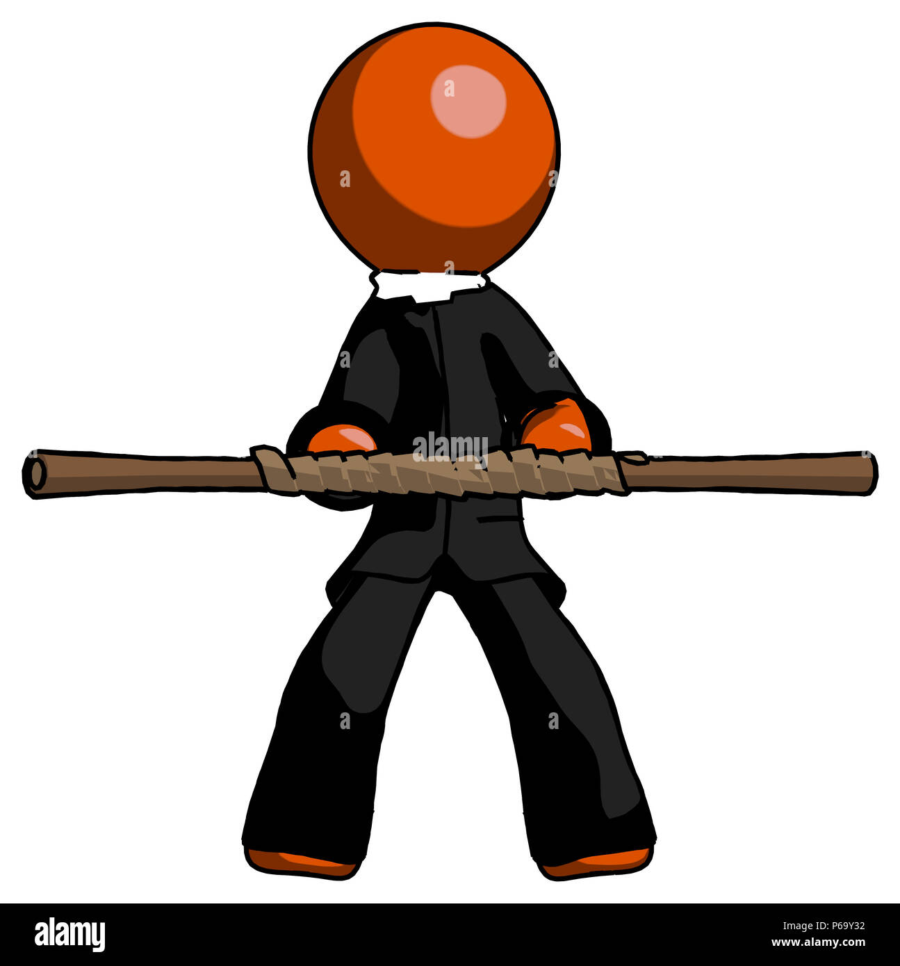 Orange clergy man bo staff kung fu defense pose Stock Photo Alamy