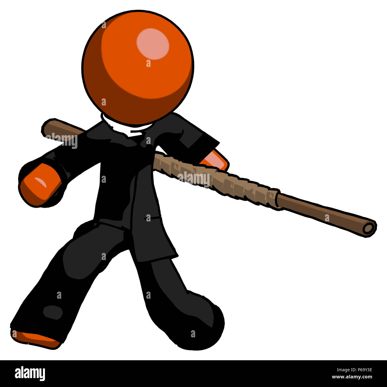 Orange clergy man bo staff action hero kung fu pose Stock Photo Alamy