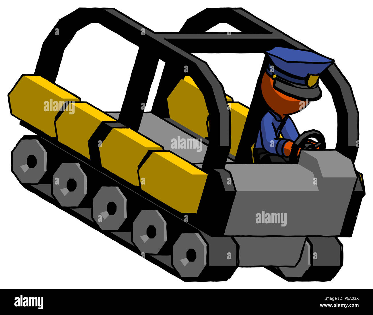 Orange police man driving amphibious tracked vehicle top angle view ...