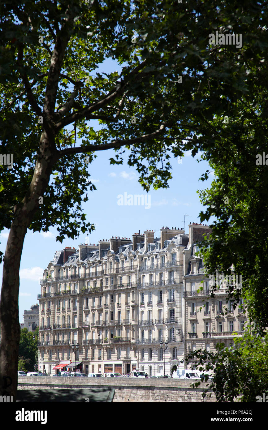 Views of architecture on Ile de la Cite across River Seine in Paris, France Stock Photo