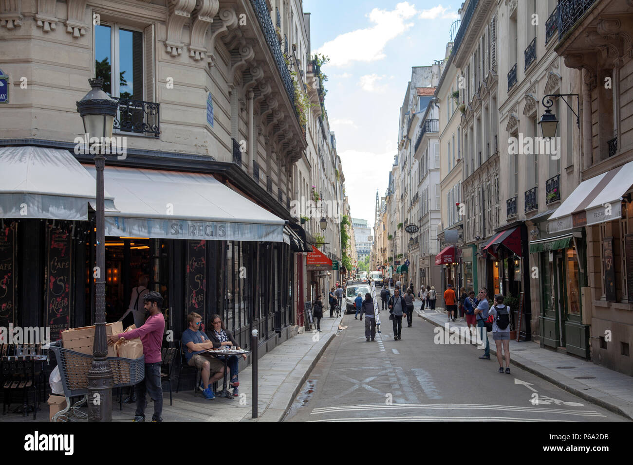 Looking Down Rue Saint Louis en l'Ile on Ile Saint-Louis in Paris, France Stock Photo