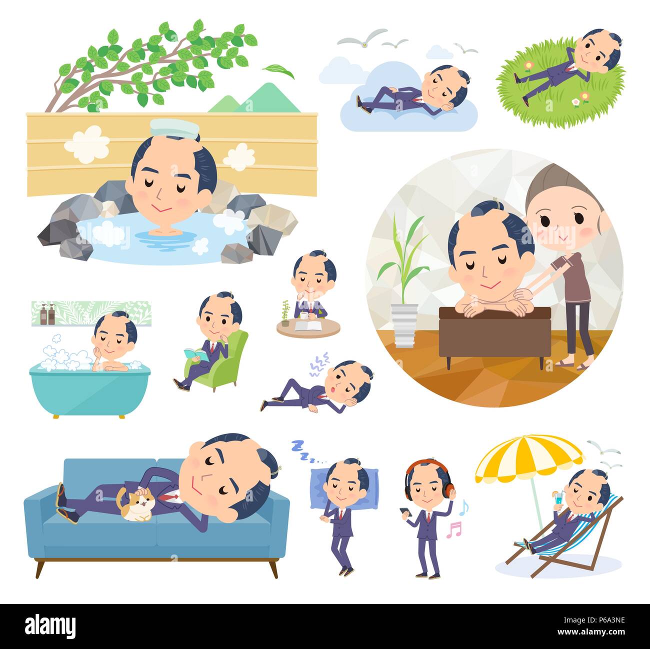 A set of businessman about relaxing.There are actions such as vacation and stress relief.It's vector art so it's easy to edit. Stock Vector