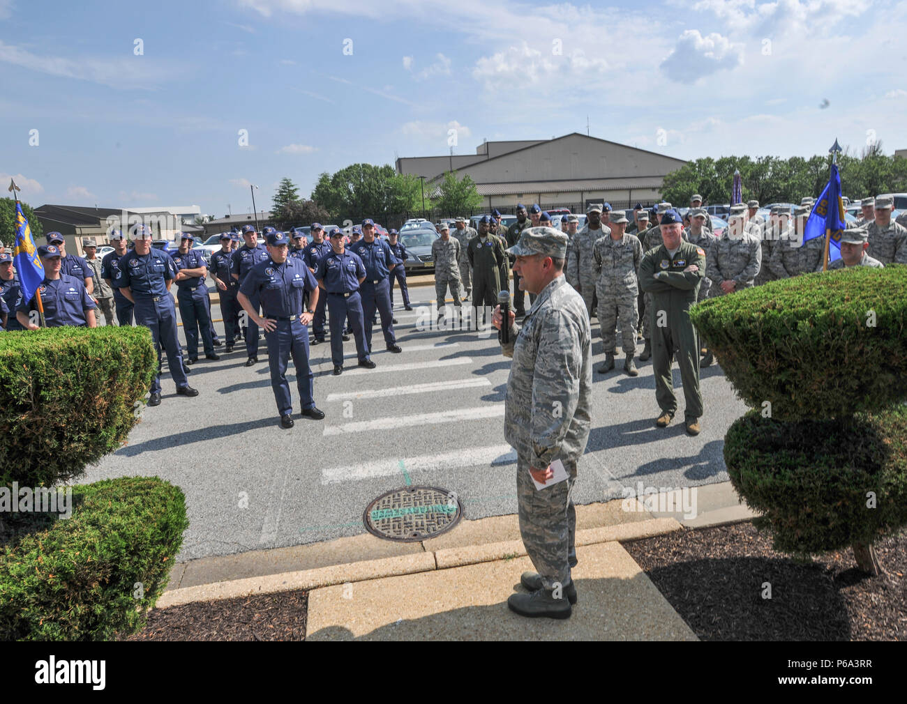 Col. J.C. Millard, 89th Airlift Wing commander addresses Airmen from