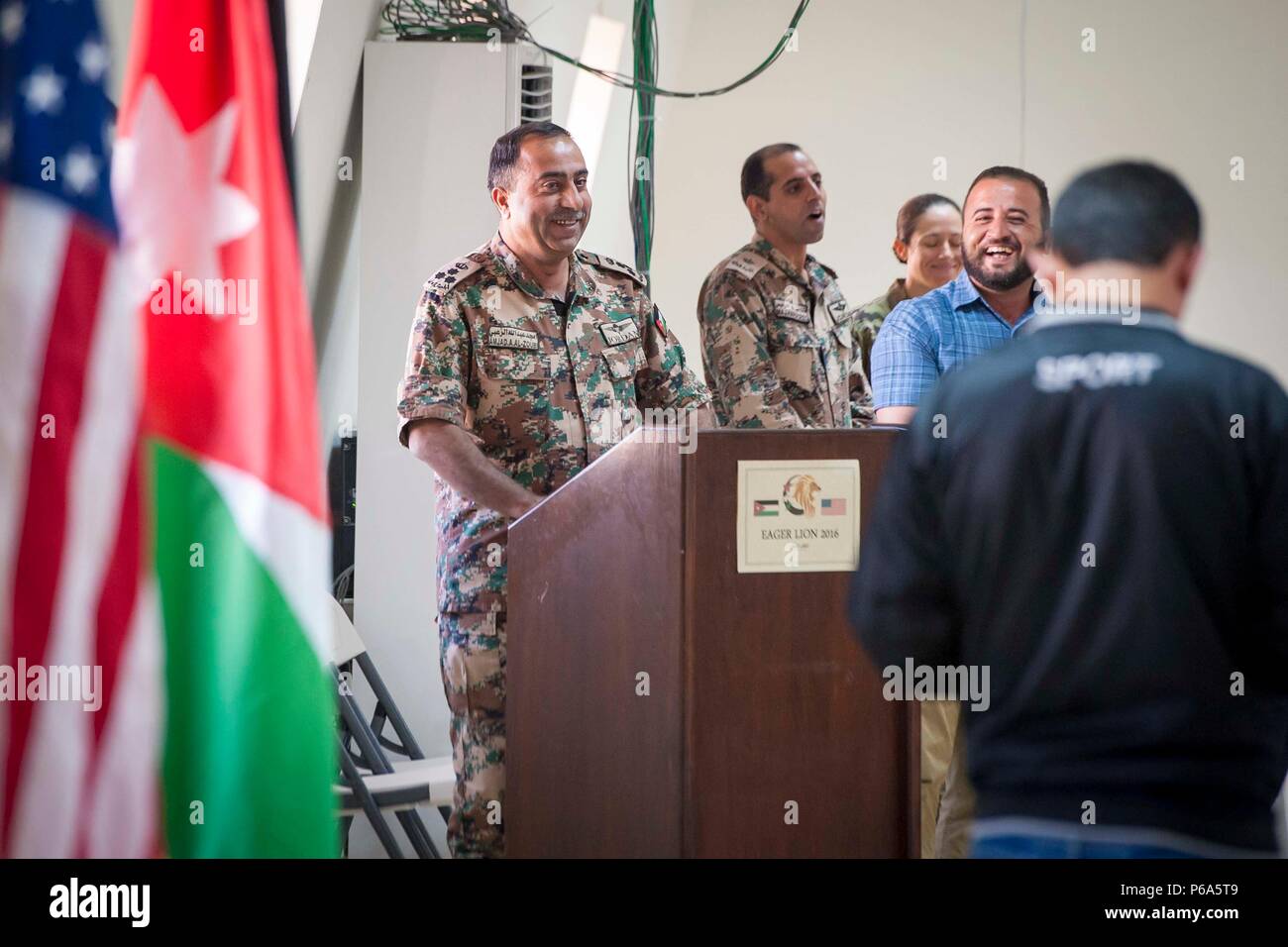 Jordanian Armed Forces Brig. Gen. Amjad Alzuobi provides opening
