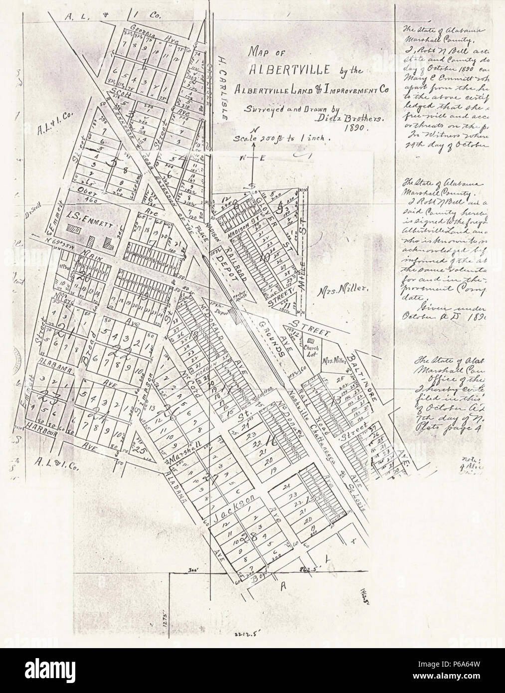 1890 map of Albertville, Alabama Stock Photo Alamy
