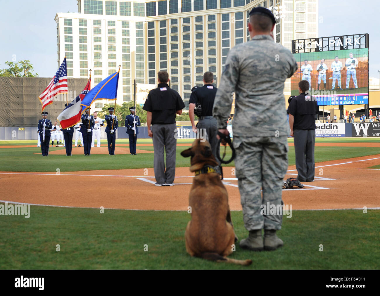 Tech. Sgt. James Martin, 81st Security Forces kennel master, renders a