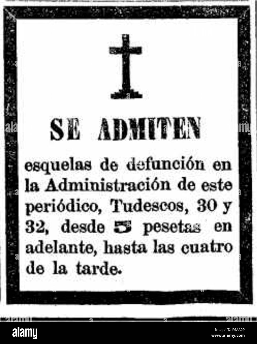 1892 Esquelas De Defuncion Tudescos 30 Stock Photo Alamy