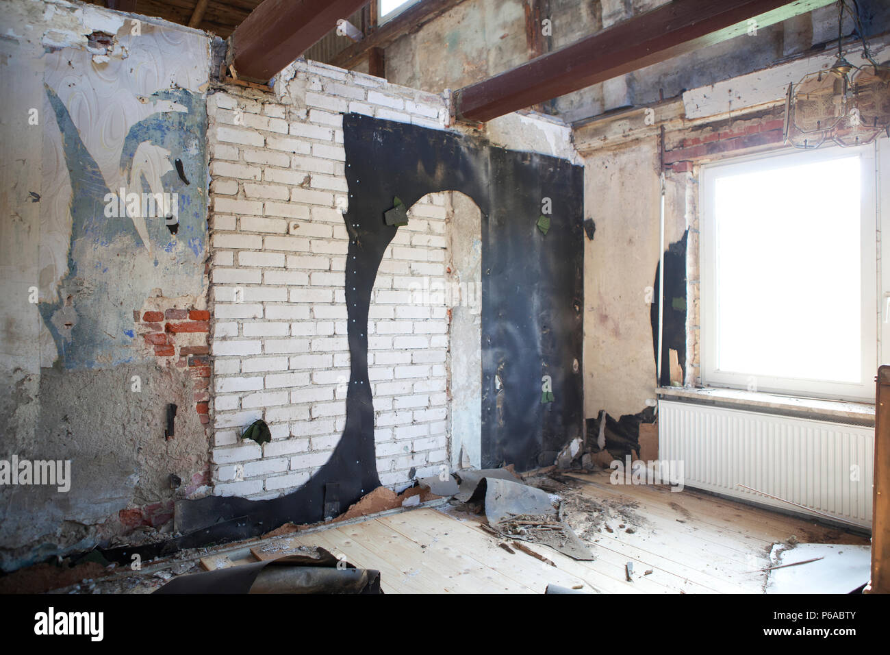 a house in need of renovation from the inside Stock Photo
