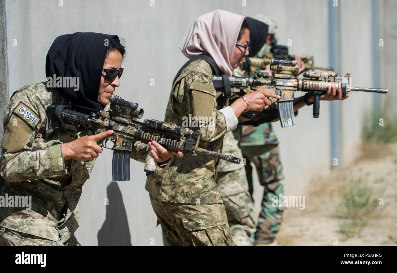 Ktah Khas Afghan Female Tactical Platoon members perform a close