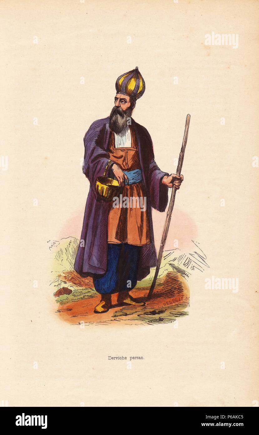 Dervish man from Persia (Iran) wearing onionshaped hat, cloak over