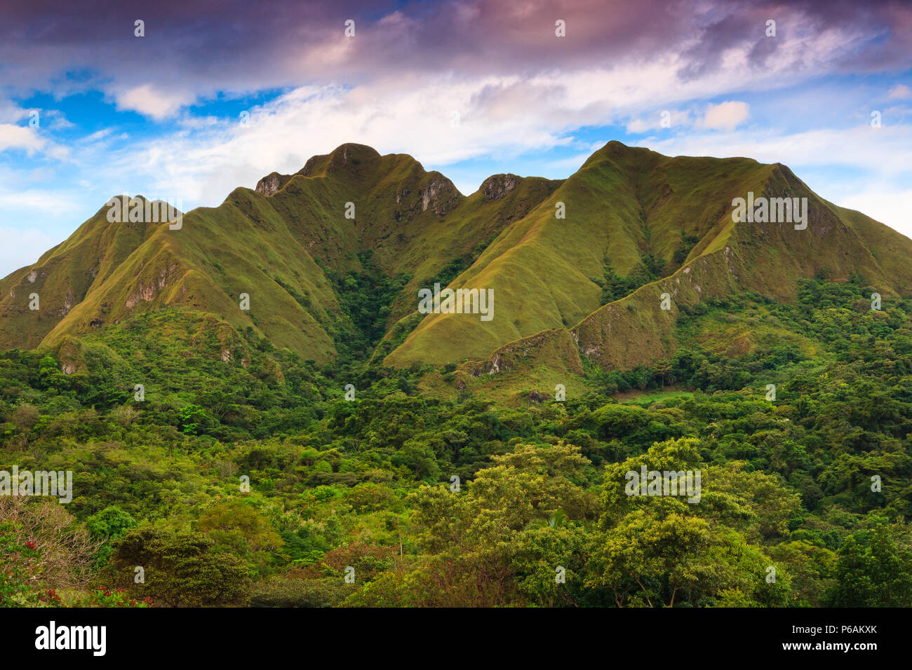 Panama mountain landscape with early morning light at the beautiful mountains Cerros los Picachos de Ola, Cocle province, Republic of Panama. Stock Photo