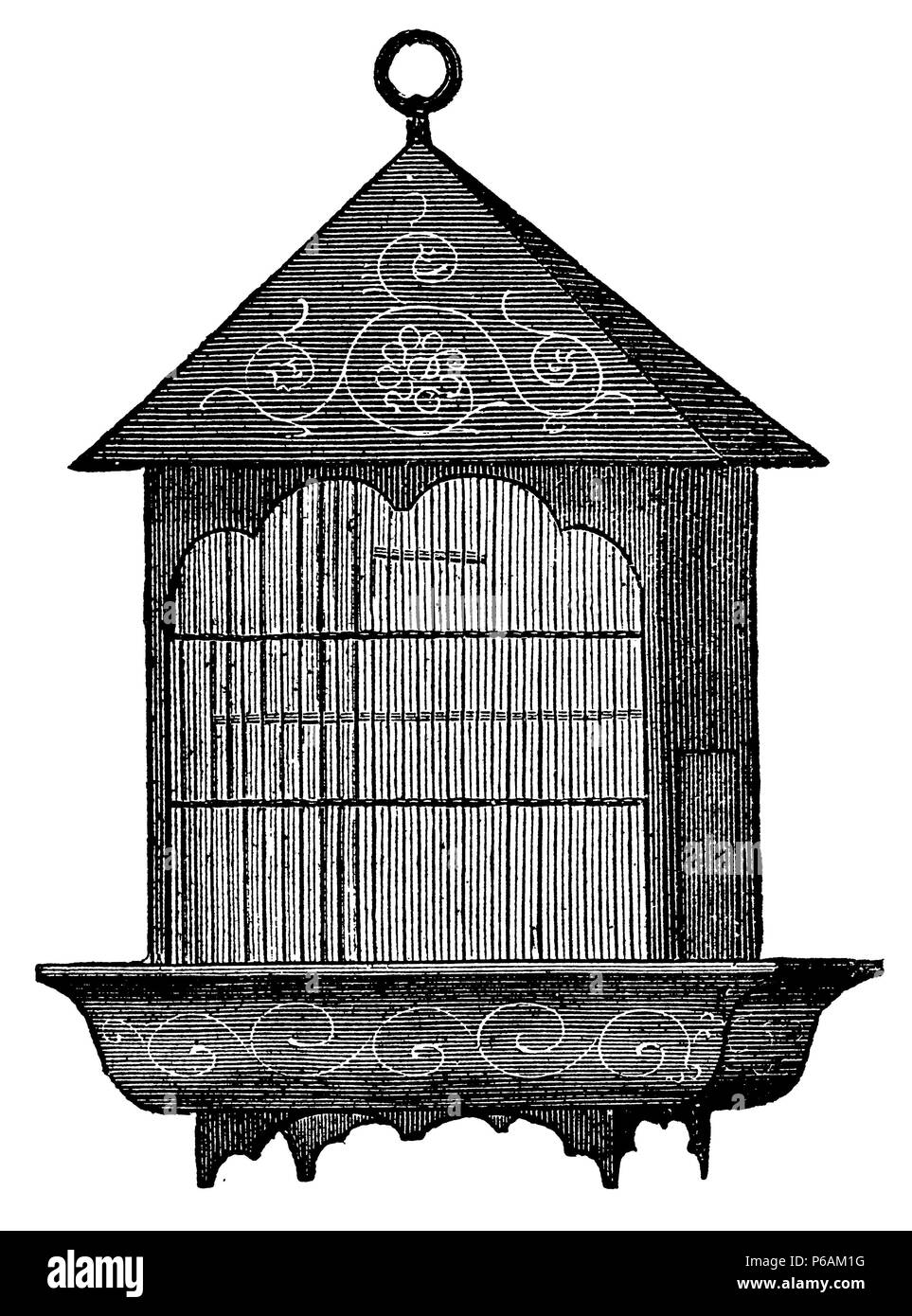 Wooden birdcage,   1880 Stock Photo