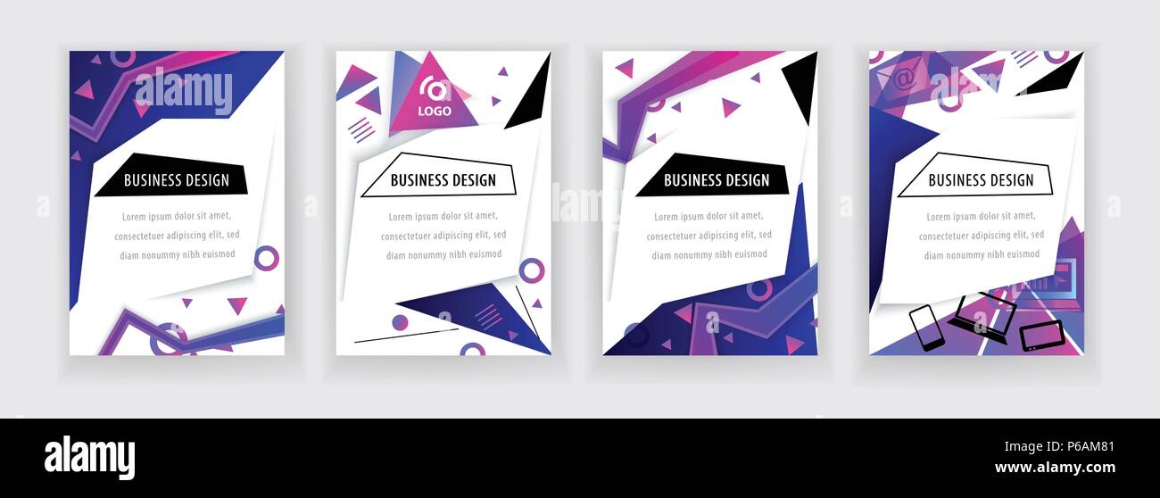 Vertical white banners with neon blue pink abstract design elements., thin icons. Vector technology background. Stock Vector