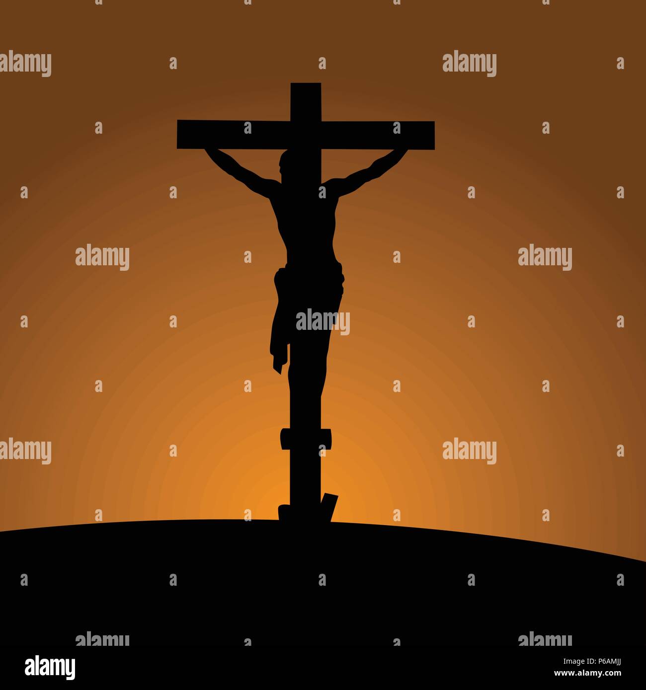 Silhouette of the crucifixion with Jesus Christ Stock Vector