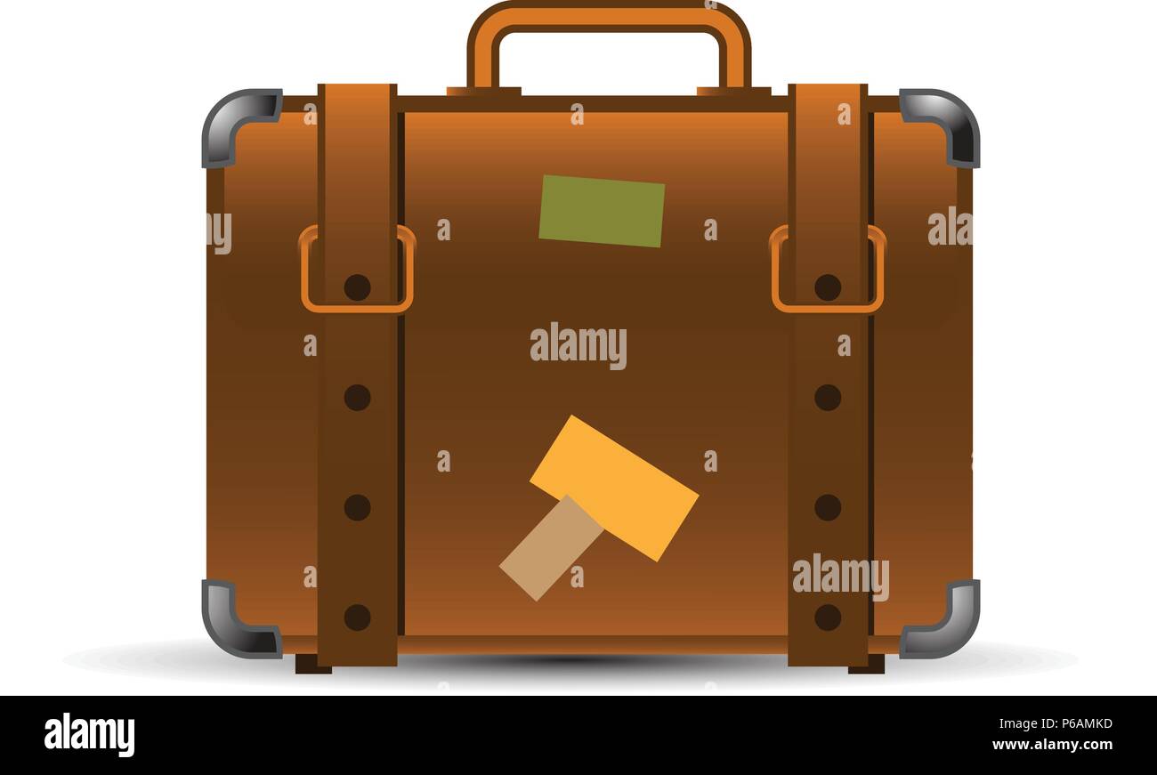 Old leather travel suitcase with straps 