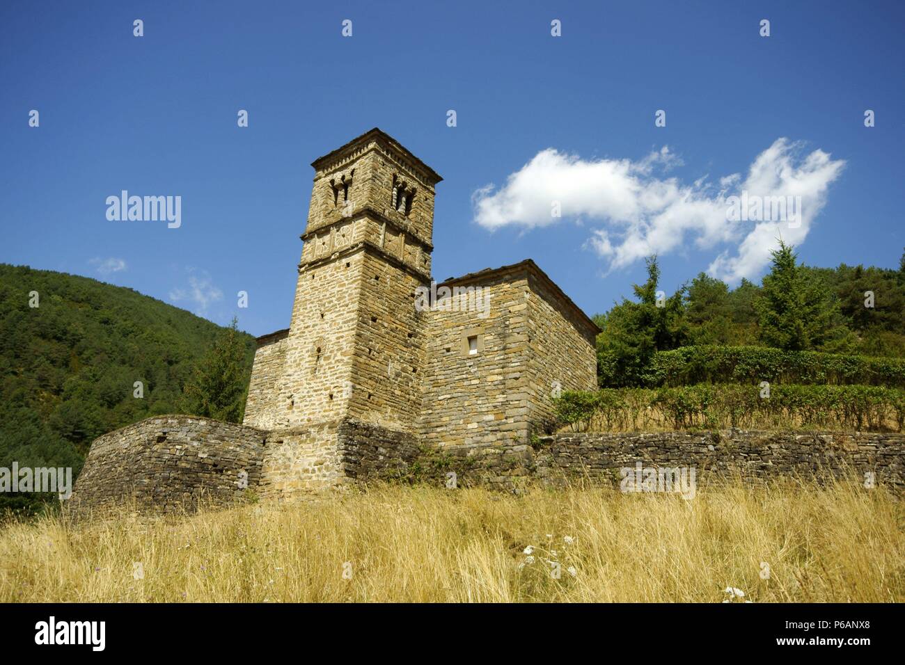 Iglesia de San Bartolomé,romaníco. Gavín.Serrablo.Huesca.España Stock