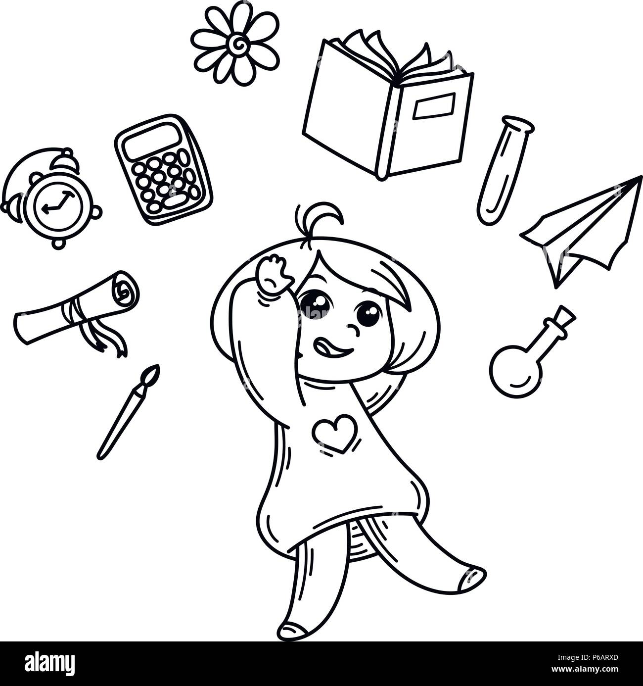 https://c8.alamy.com/comp/P6ARXD/cute-girl-ready-to-school-vector-illustration-for-books-prints-posters-cards-coloring-page-P6ARXD.jpg