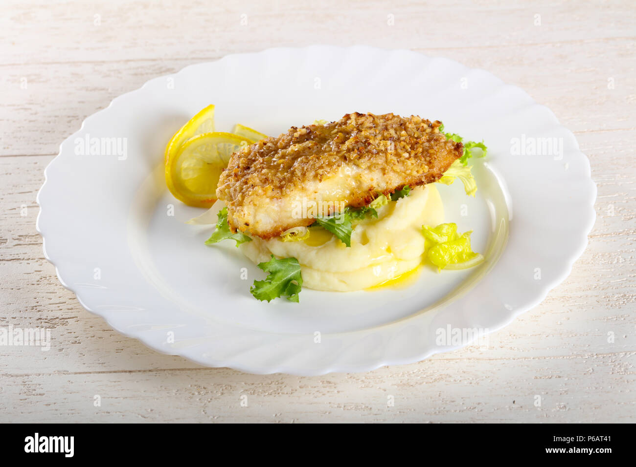 Baked Cod fish with mashed potato Stock Photo Alamy