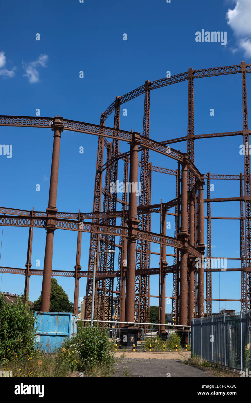 Hackney. Empty redundant gasometers Stock Photo - Alamy