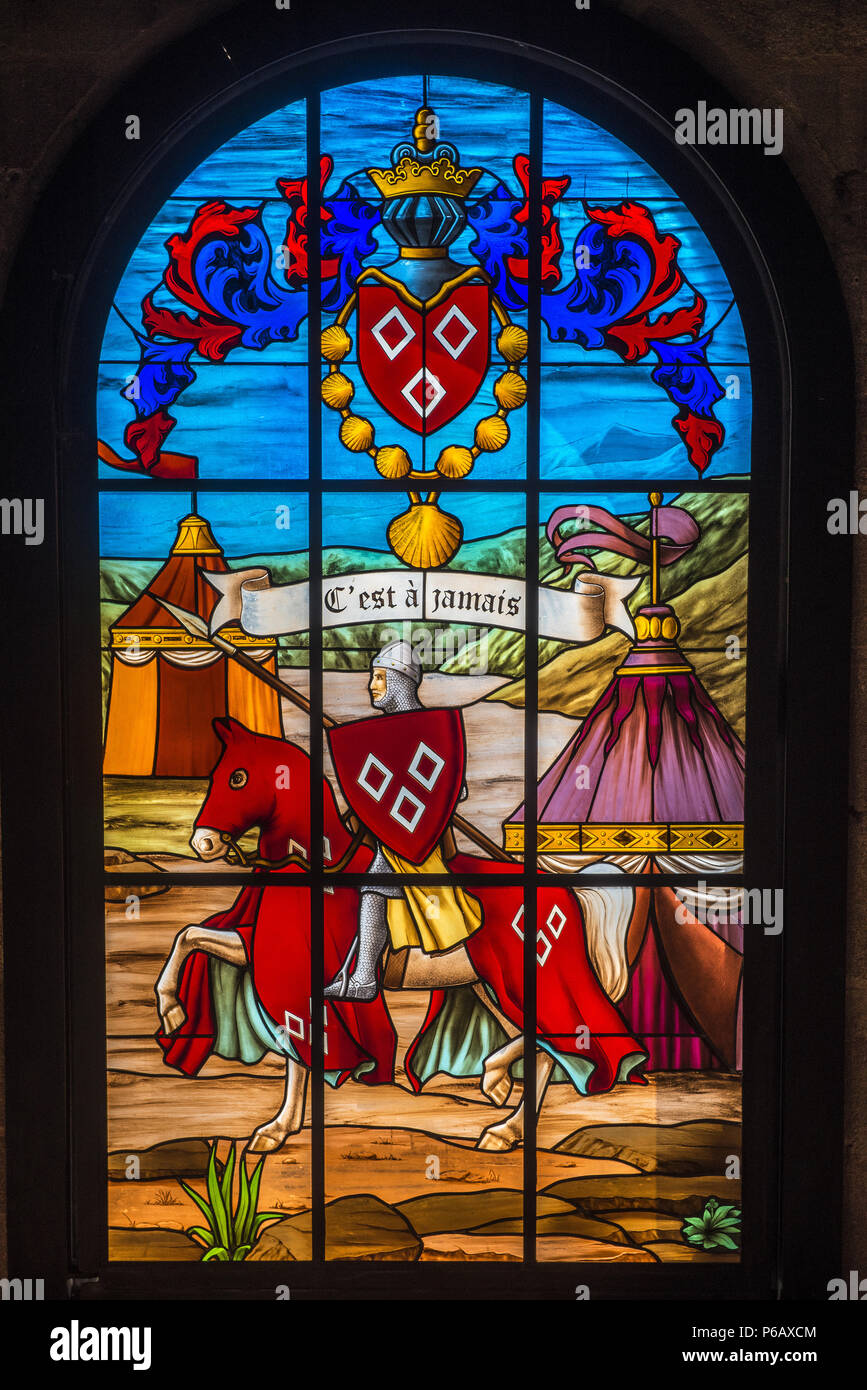 France, Vendee, les Epesses Puy-du-Fou theme park, stained glass window of the castle Stock Photo
