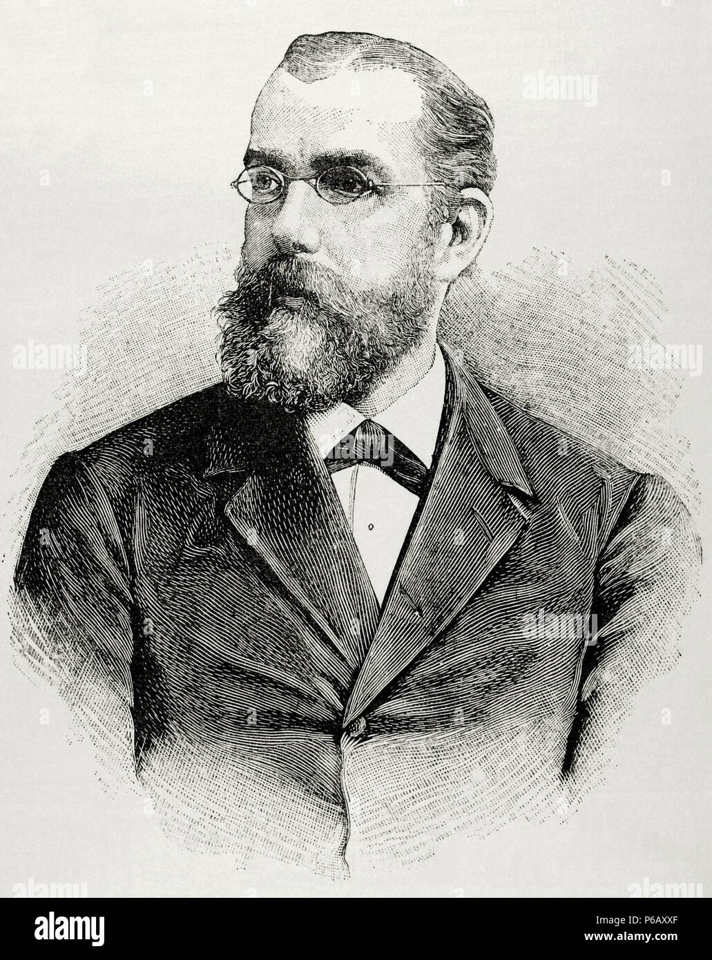 Robert Koch (1843-1910). German physician. Nobel Prize, 1905. Engraving in The Spanish and American Illustration, 1890. Stock Photo