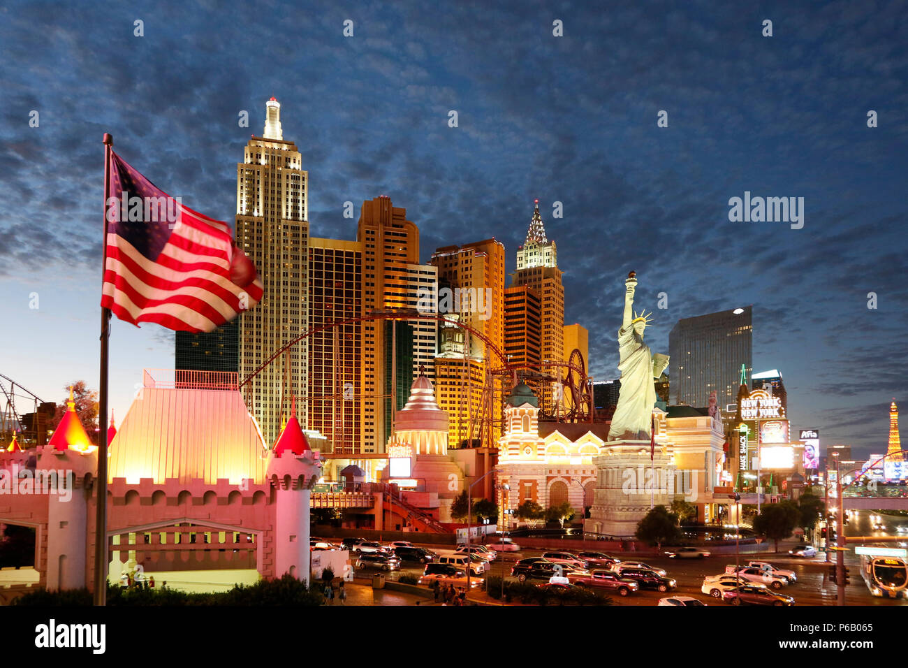 USA. Nevada. Las Vegas. Las Vegas Boulevard. Casino New York at night. Stock Photo